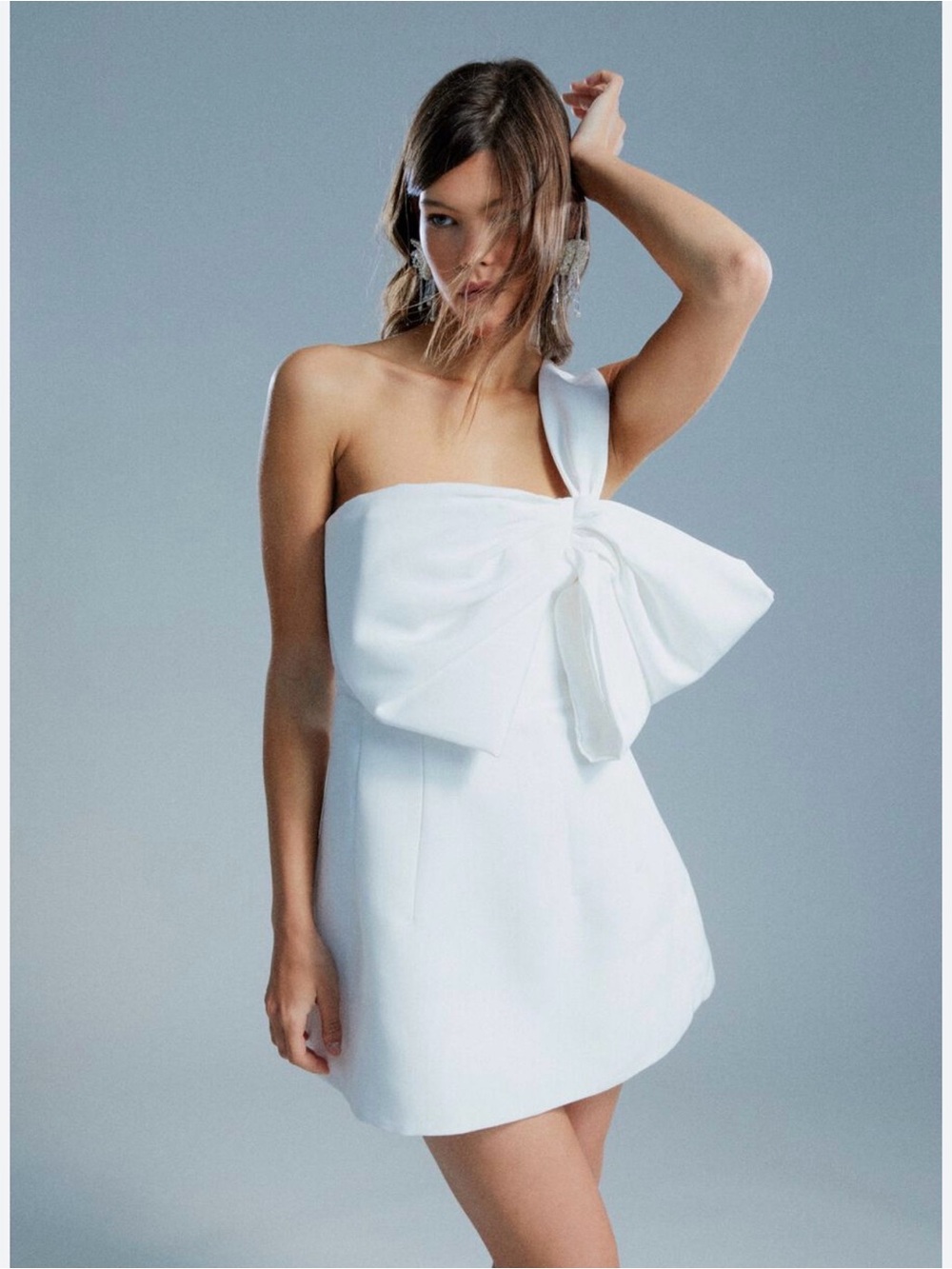 Bardot White Bella Bow One-Shoulder Mini Dress with Oversized Bow Medium